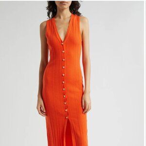 L'AGENCE Domino Variegated Rib Sleeveless Knit Dress - Tangerine/Gold - L - NWT